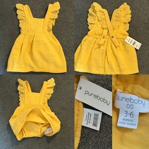 Purebaby Yellow Ruffle Dress Bodysuit 3–6M | NWT Organic Cotton